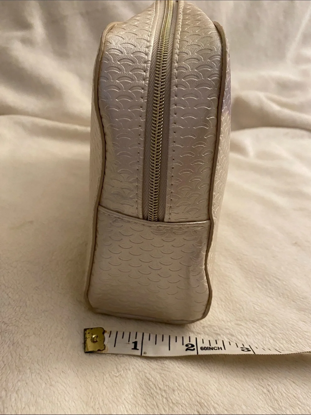 BVLGARI Pearl White Textured Cosmetic Pouch with Gold Plate
